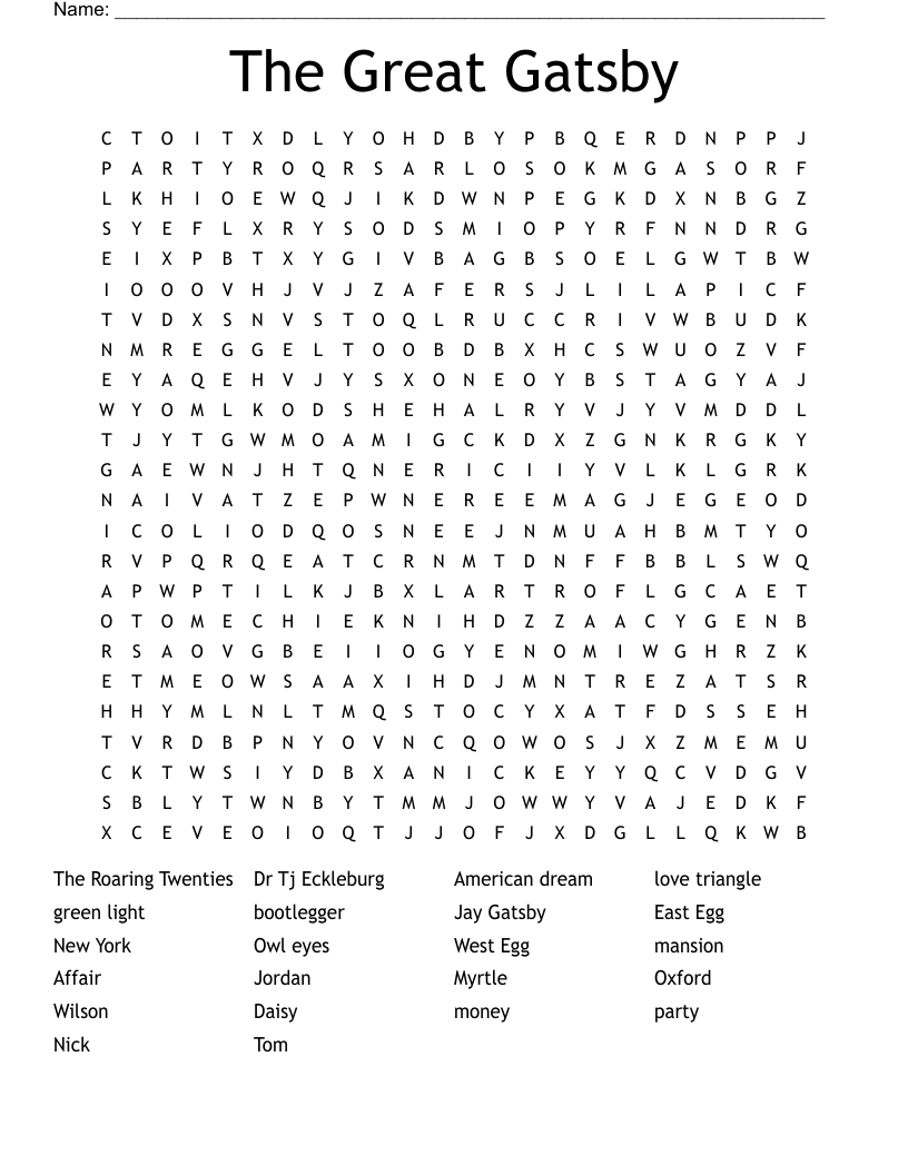 The Great Gatsby Word Search