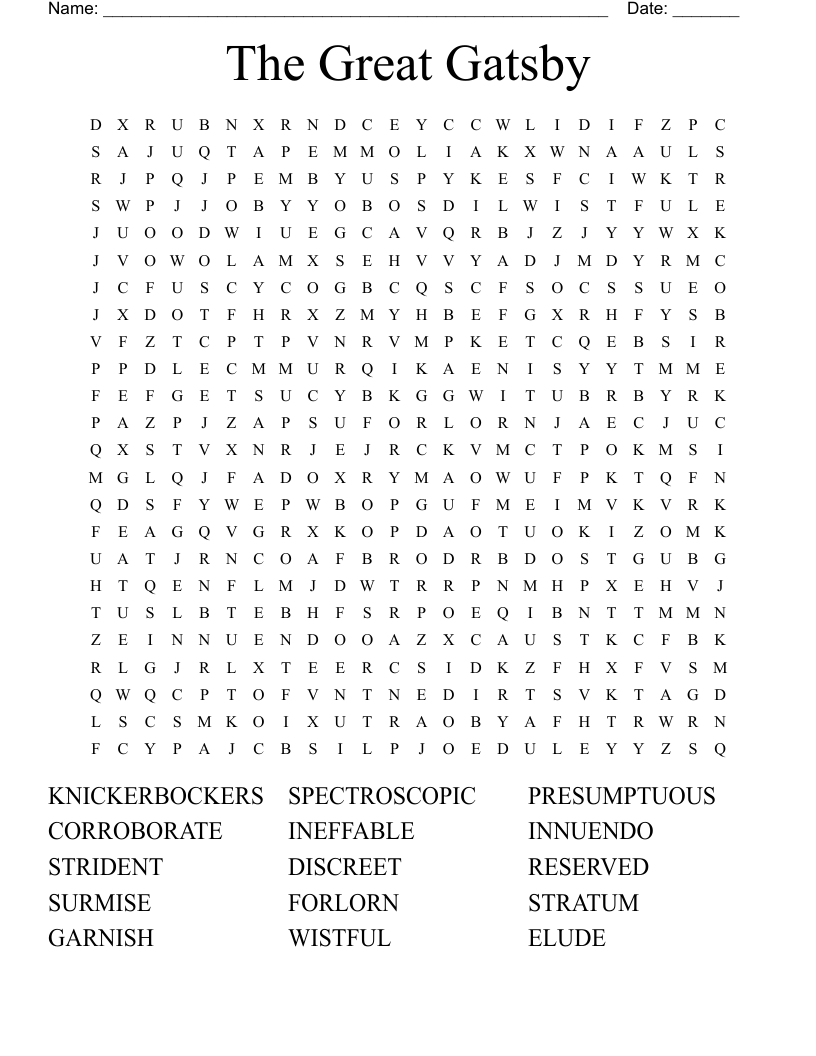 The Great Gatsby Word Search