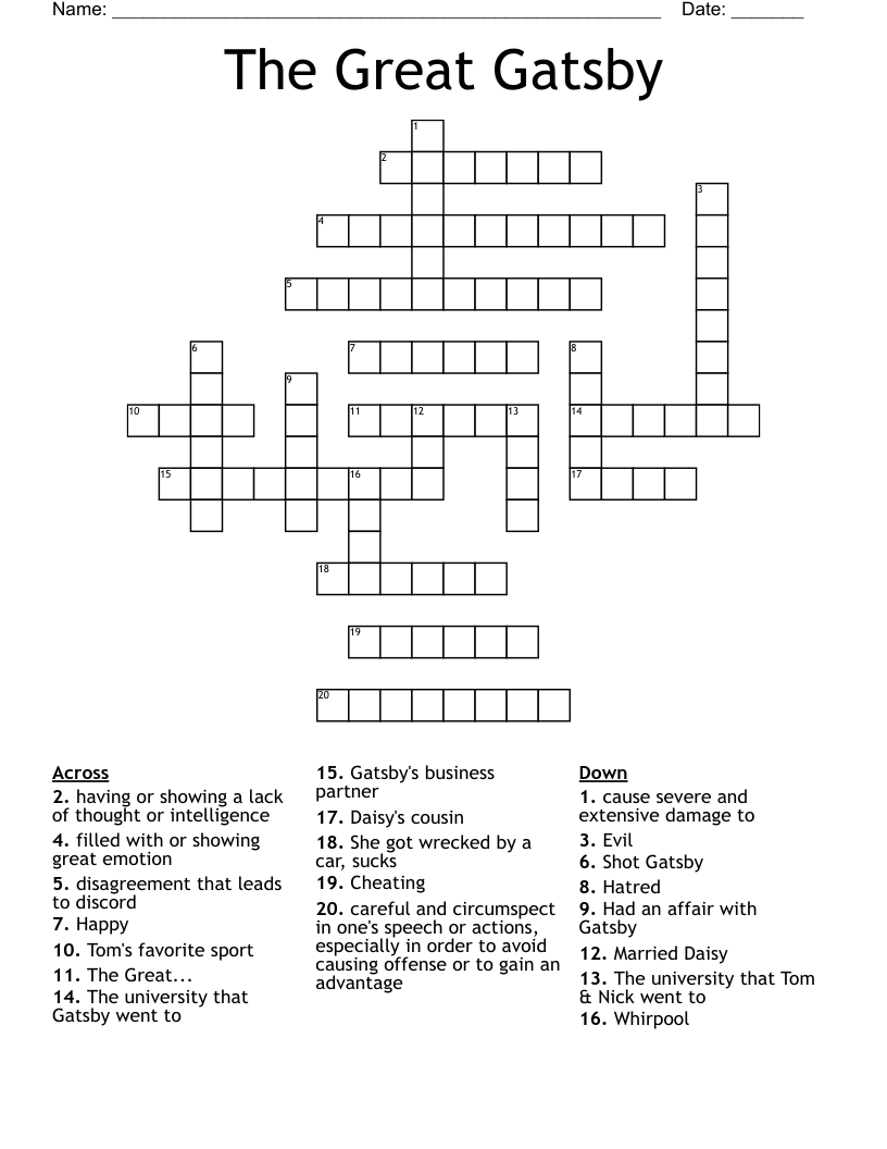 The Great Gatsby Crossword