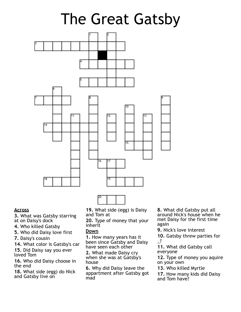 The Great Gatsby Crossword