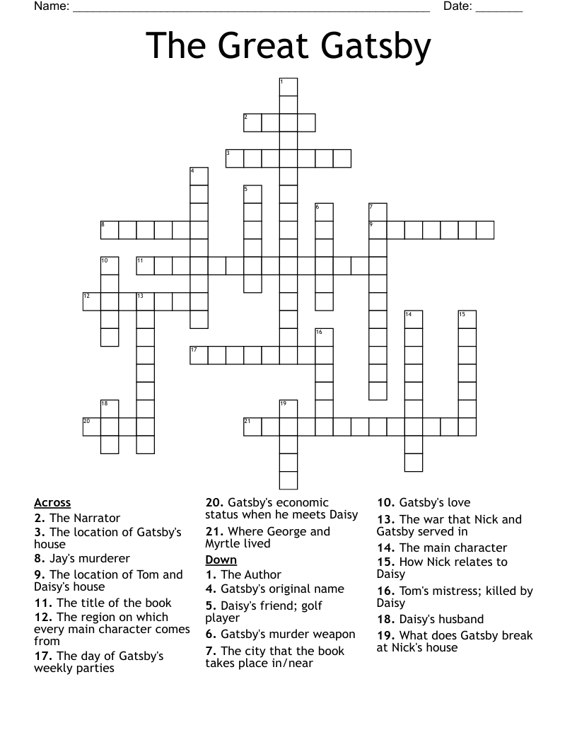The Great Gatsby Crossword