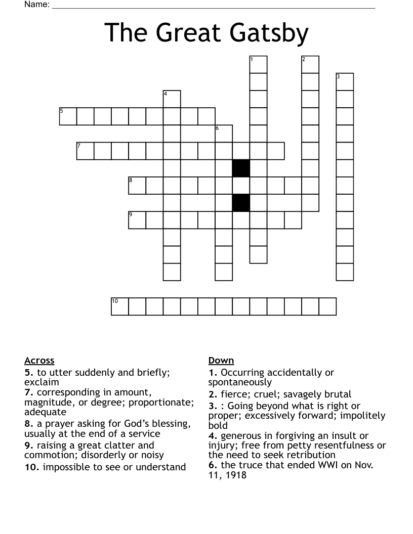 The Great Gatsby Crossword