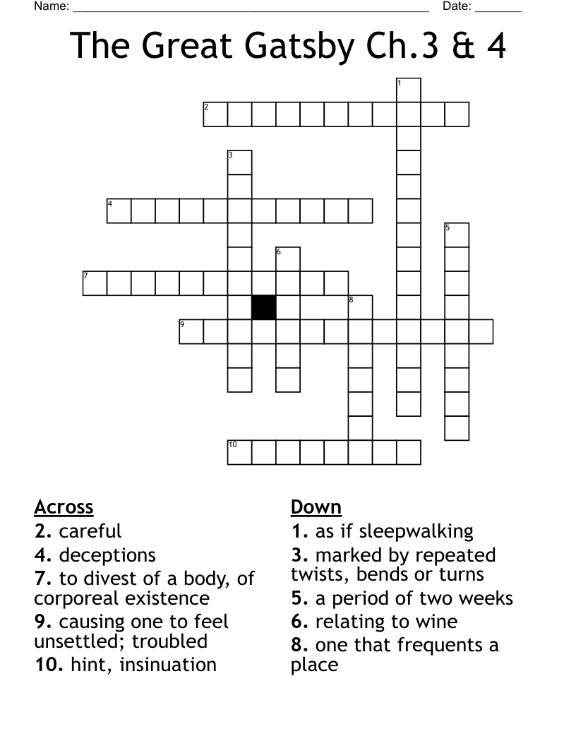 The Great Gatsby Ch.3 & 4 Crossword