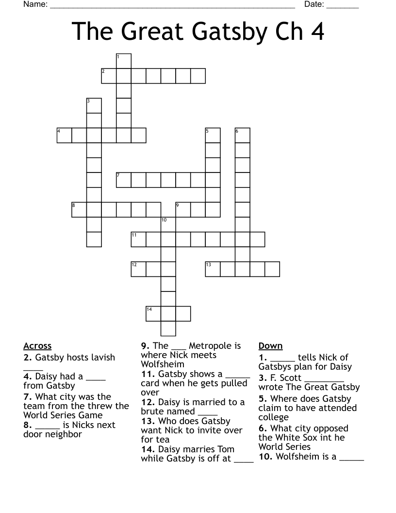 The Great Gatsby Ch 4 Crossword
