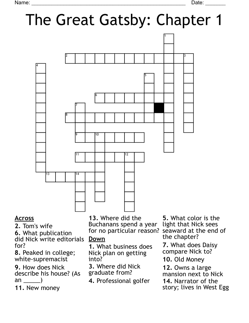 The Great Gatsby: Chapter 1 Crossword