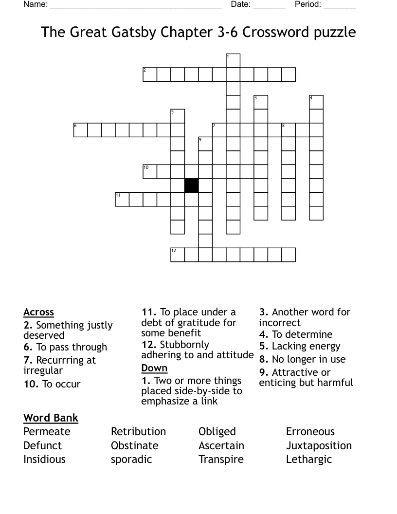The Great Gatsby Chapter 3-6 Crossword puzzle