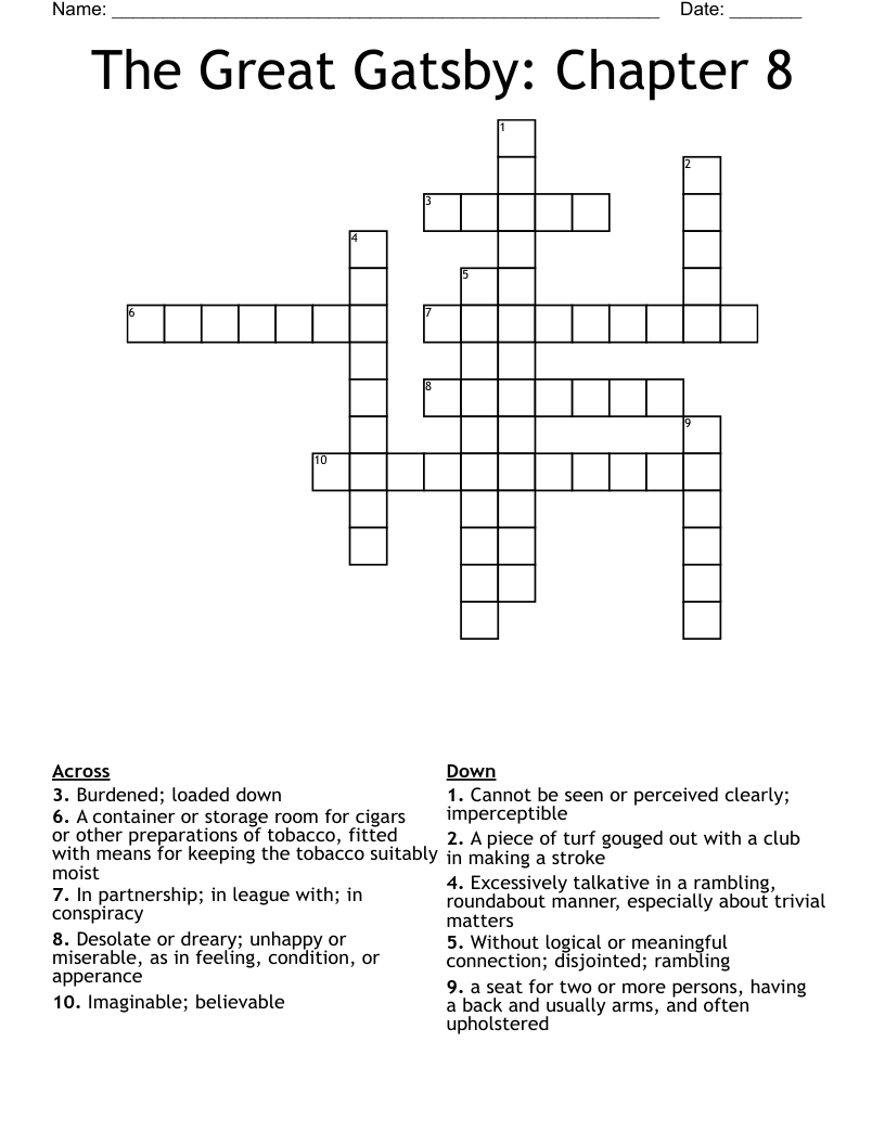 The Great Gatsby: Chapter 8 Crossword