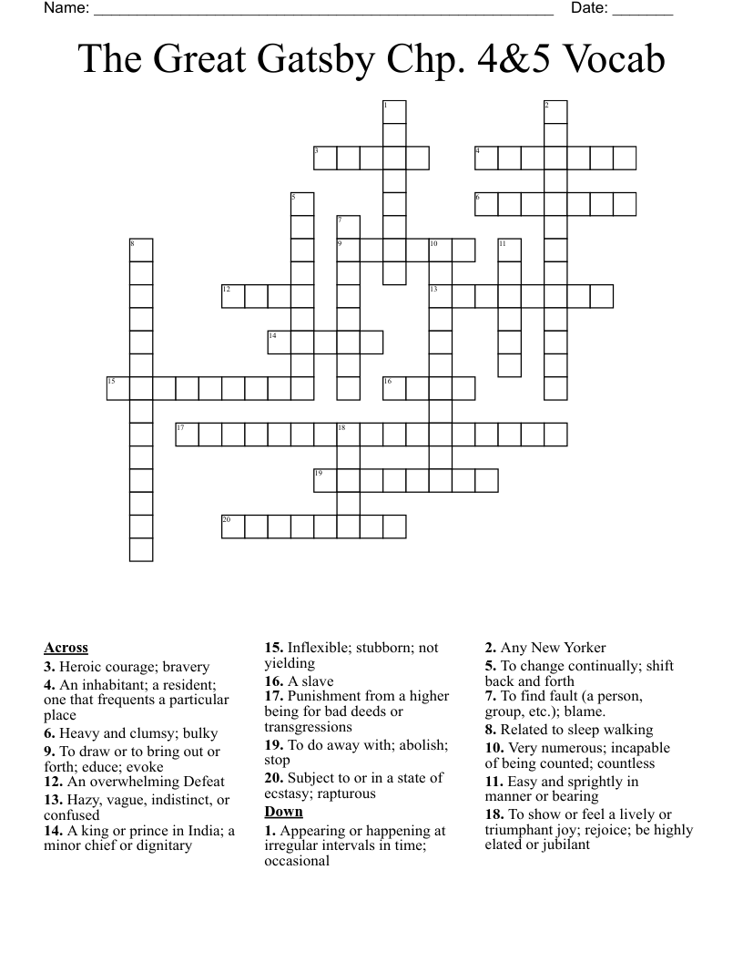The Great Gatsby Chp. 4&5 Vocab Crossword