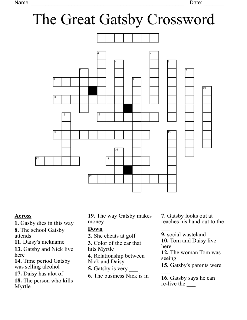 The Great Gatsby Crossword