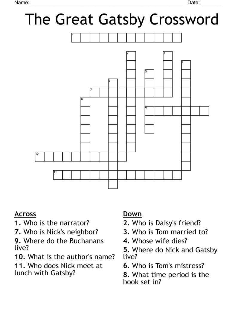 The Great Gatsby Crossword