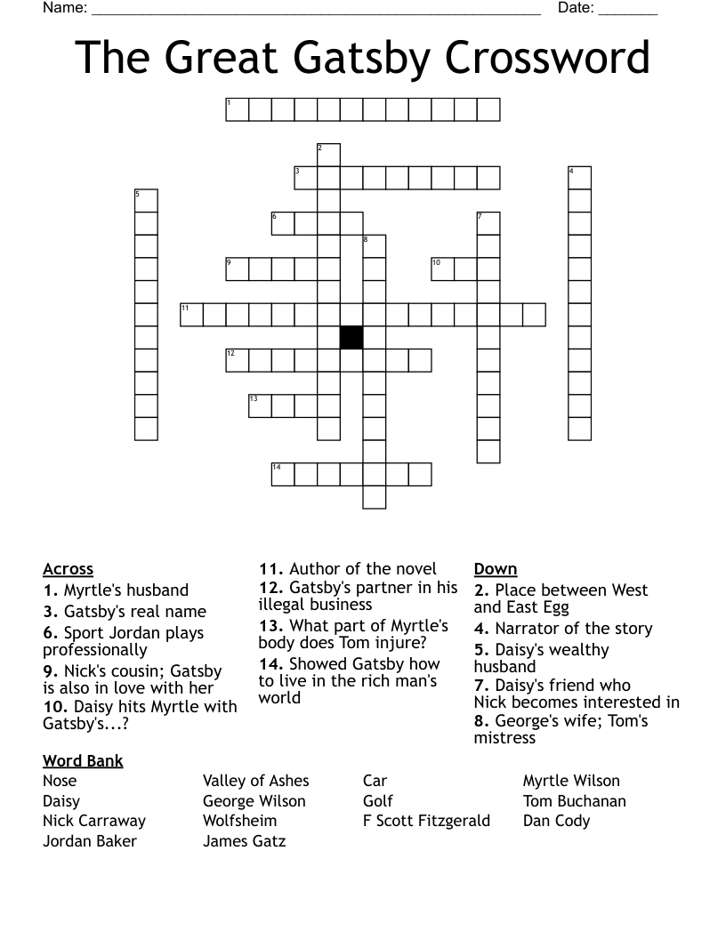 The Great Gatsby Crossword