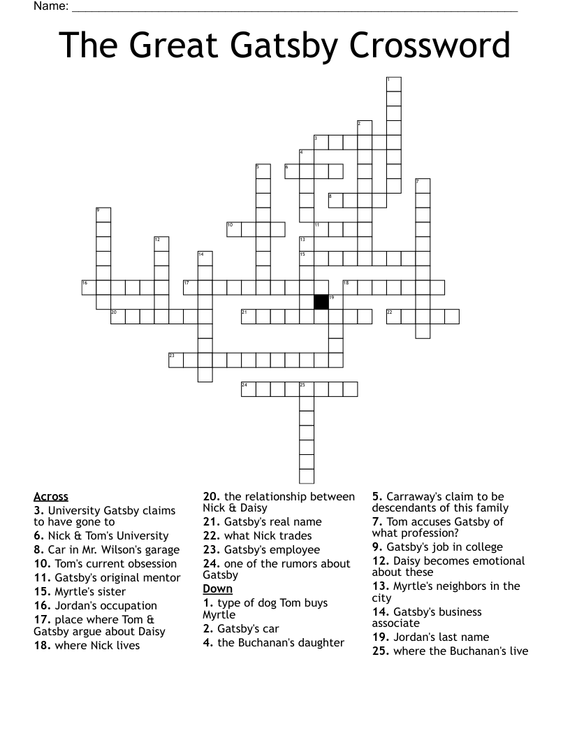 The Great Gatsby Crossword