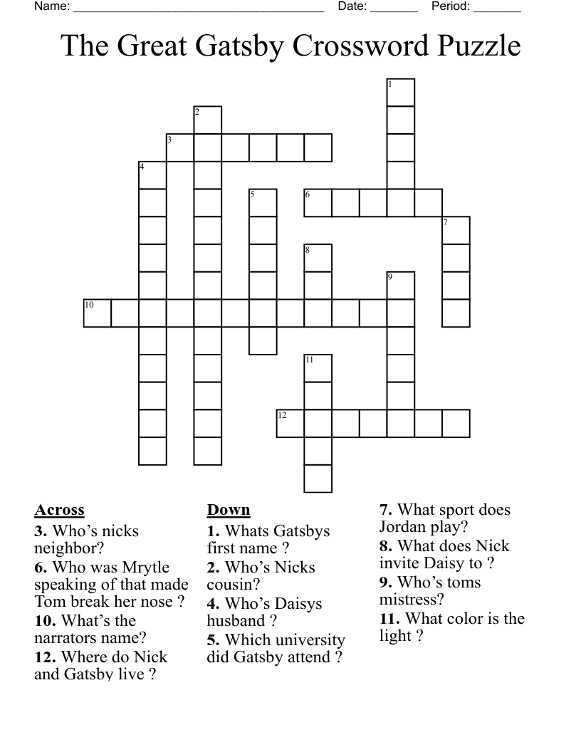 The Great Gatsby Crossword Puzzle