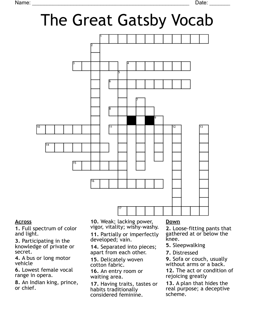 The Great Gatsby Vocab  Crossword