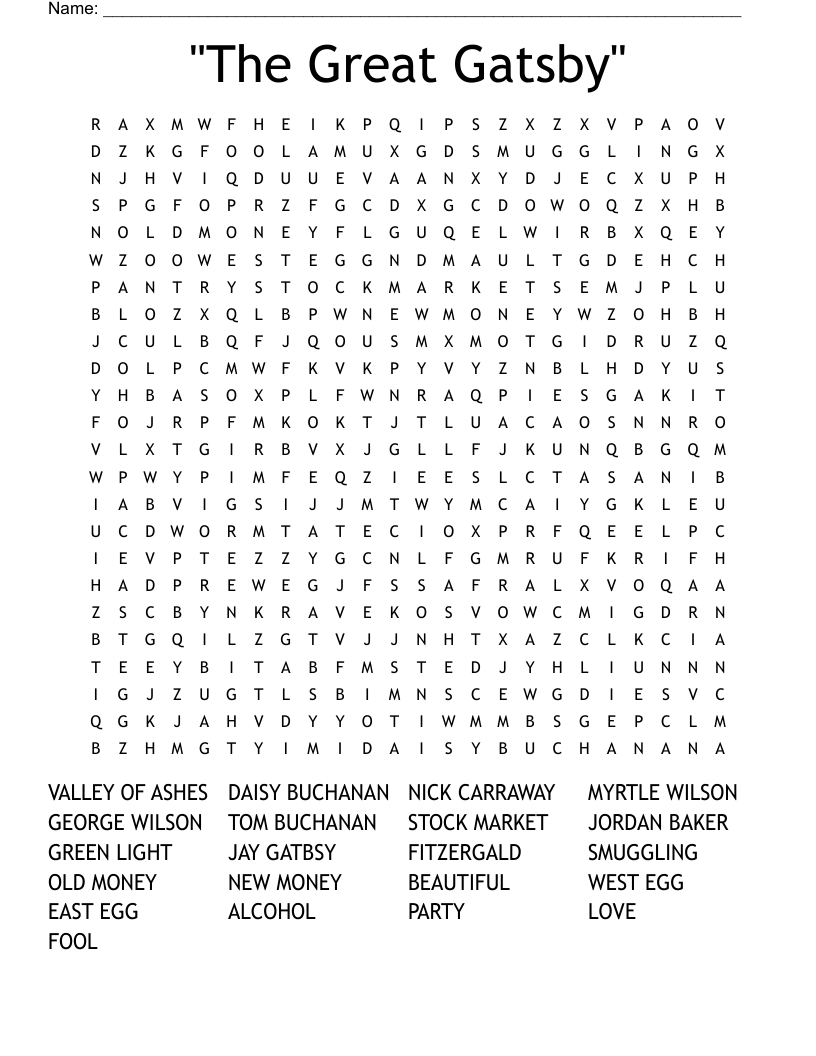 "The Great Gatsby"  Word Search