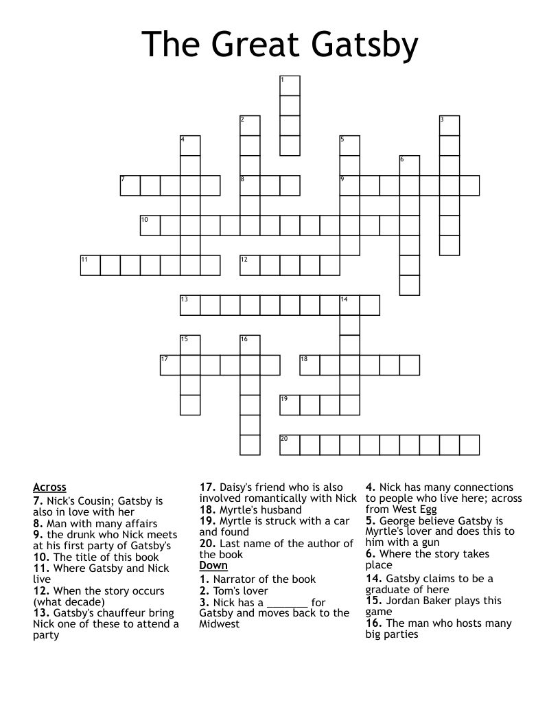 The Great Gatsby  Crossword