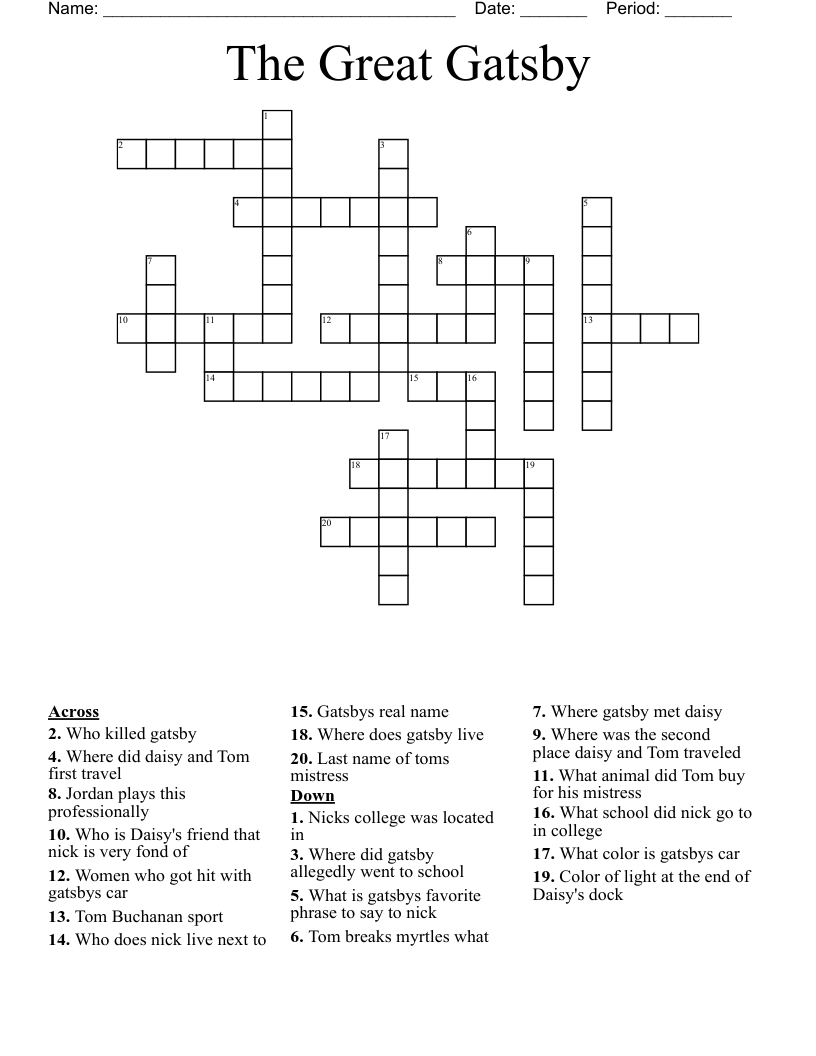 The Great Gatsby  Crossword