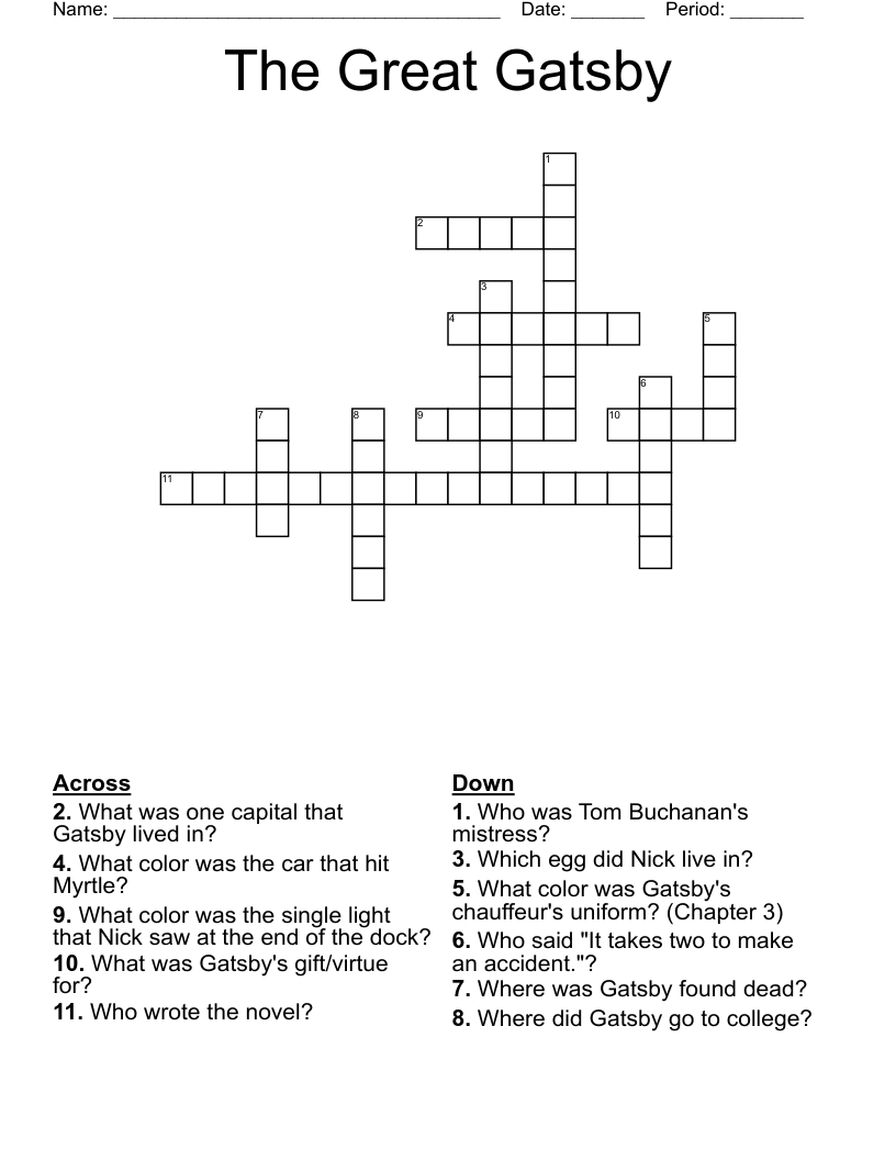 The Great Gatsby  Crossword