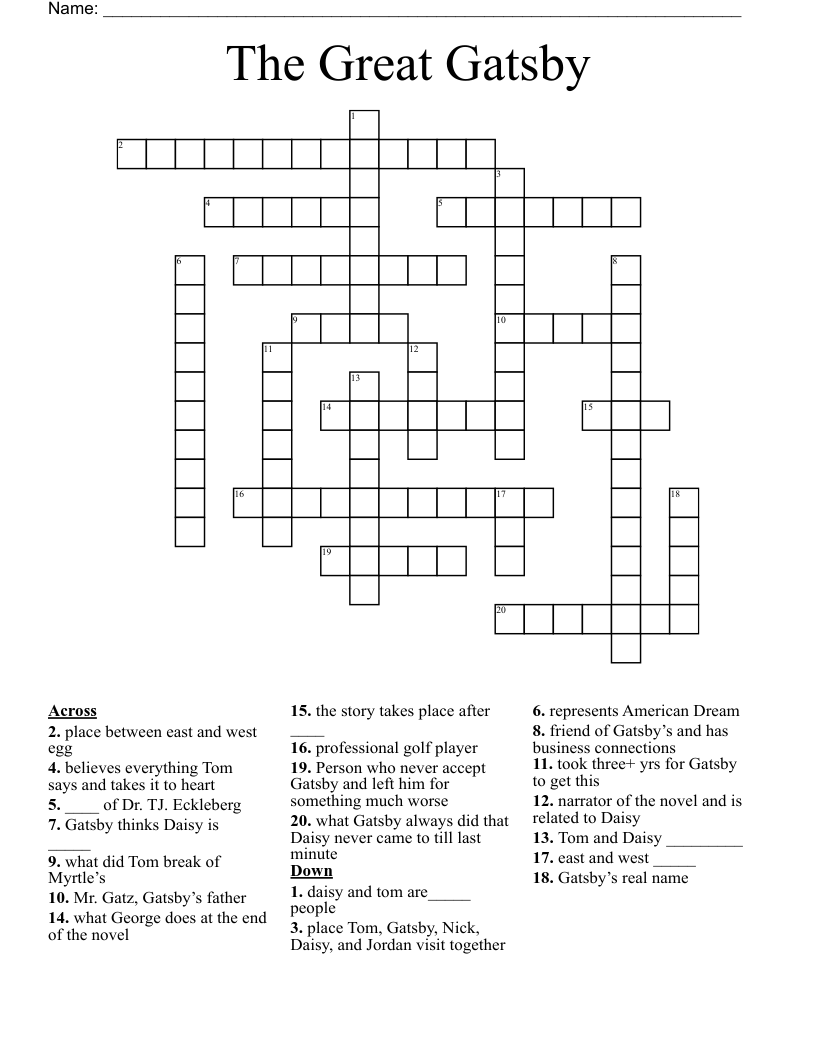 The Great Gatsby  Crossword