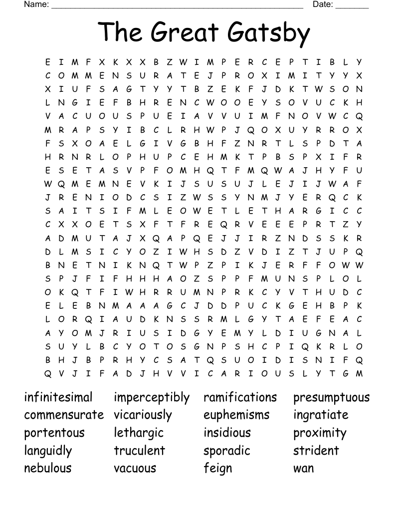 The Great Gatsby  Word Search