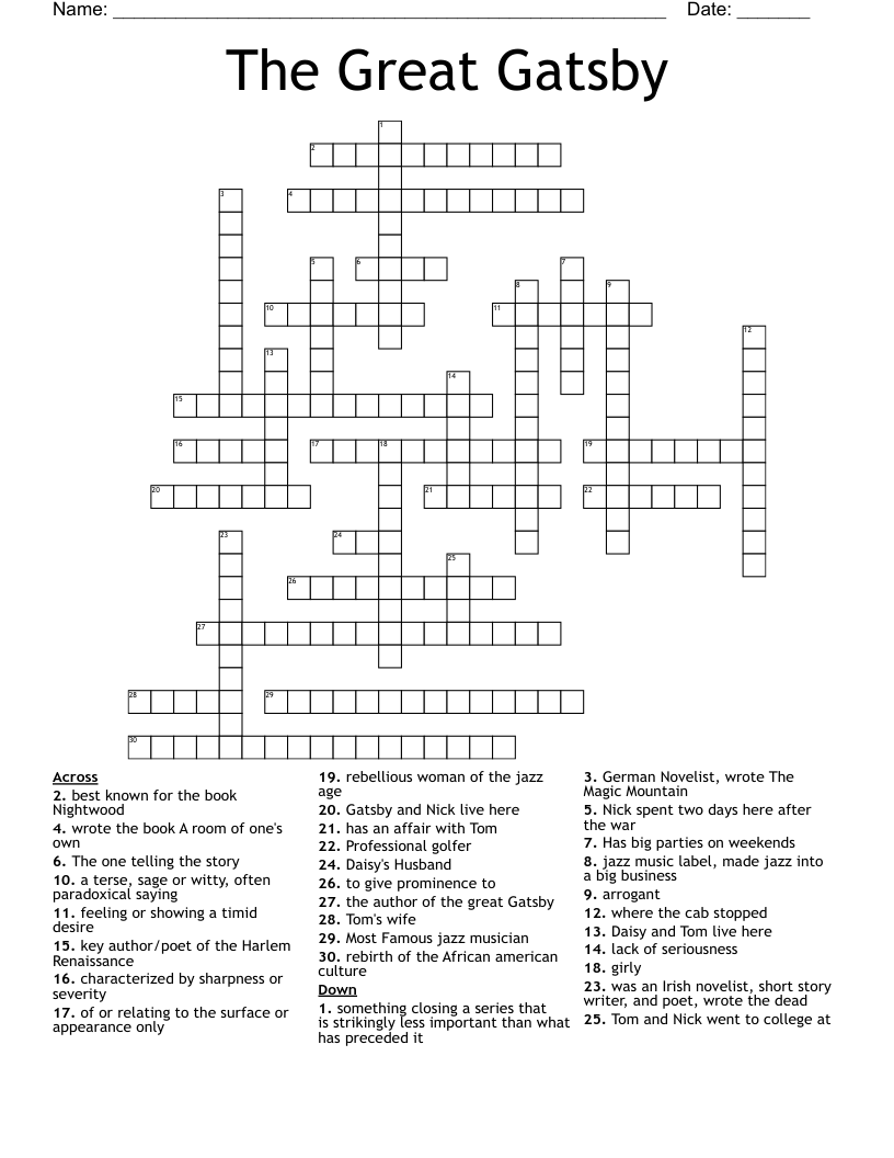 The Great Gatsby  Crossword