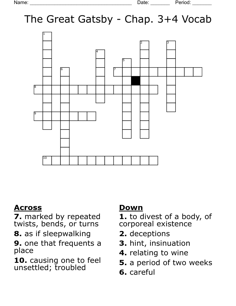 The Great Gatsby - Chap. 3+4 Vocab Crossword