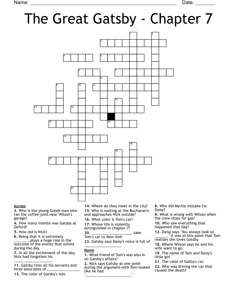 The Great Gatsby - Chapter 7 Crossword