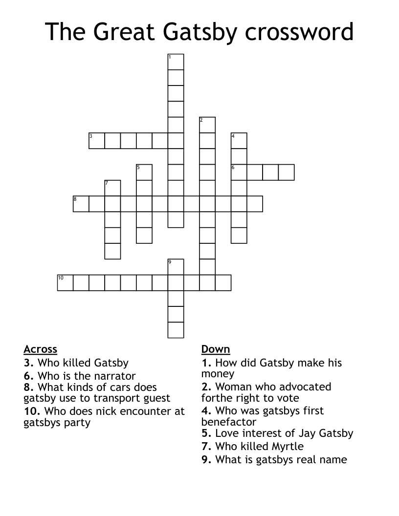 The Great Gatsby crossword 