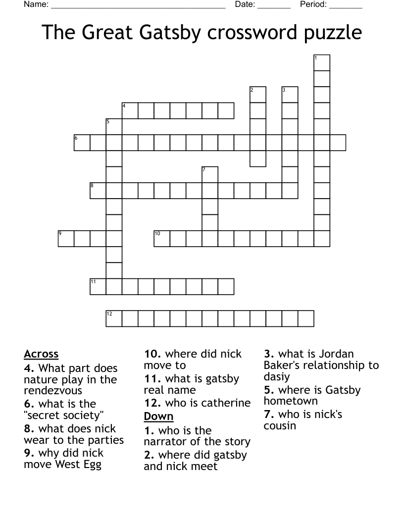 The Great Gatsby crossword puzzle