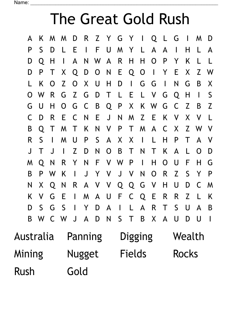 The Great Gold Rush Word Search
