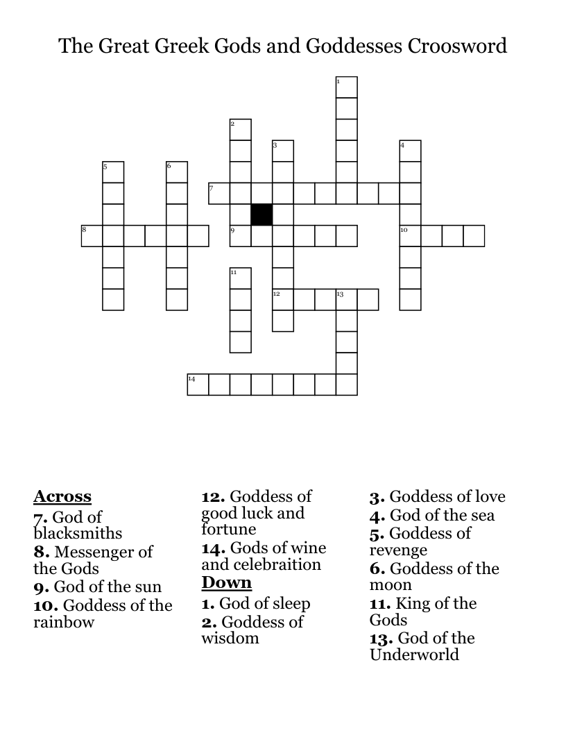 The Great Greek Gods and Goddesses Croosword Crossword