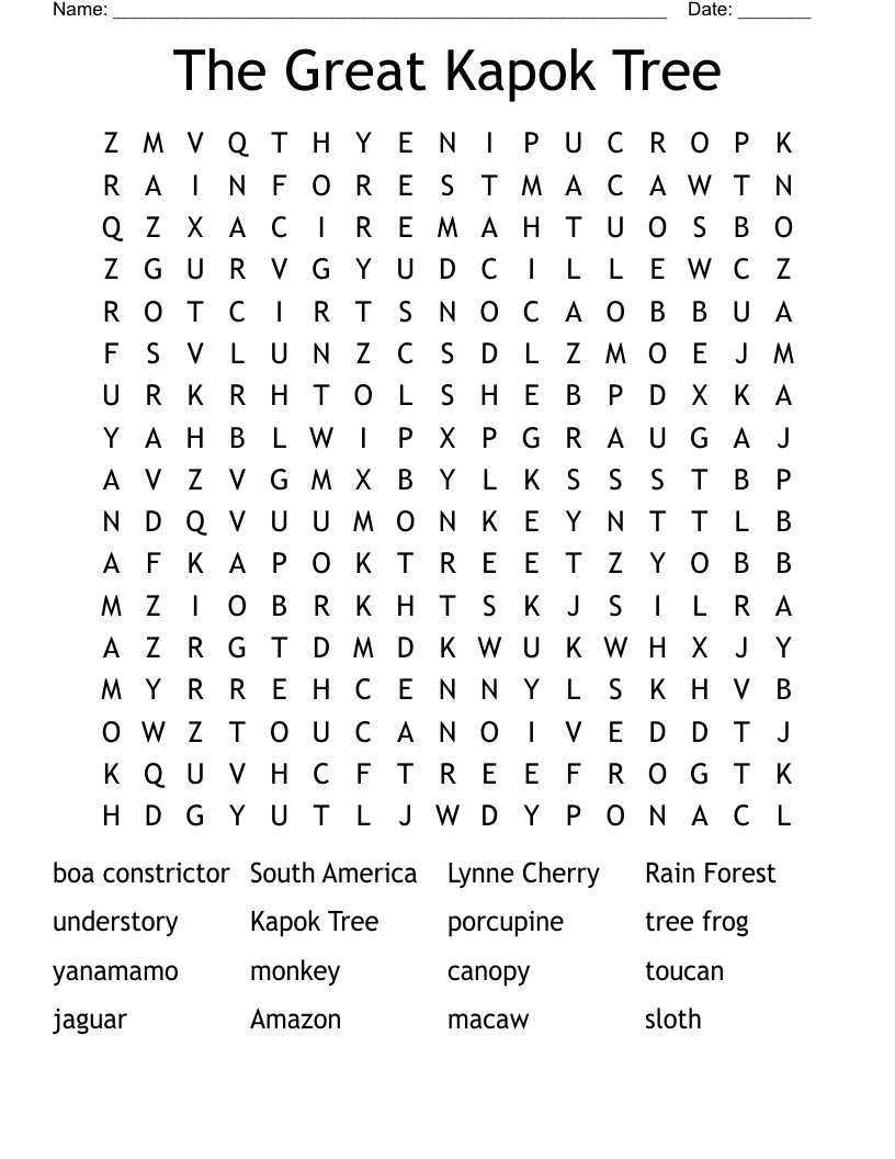 The Great Kapok Tree Word Search