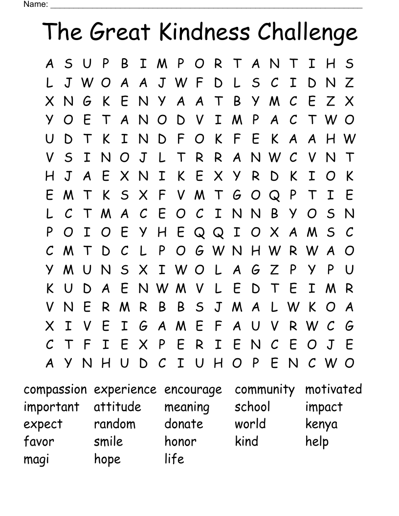 The Great Kindness Challenge Word Search