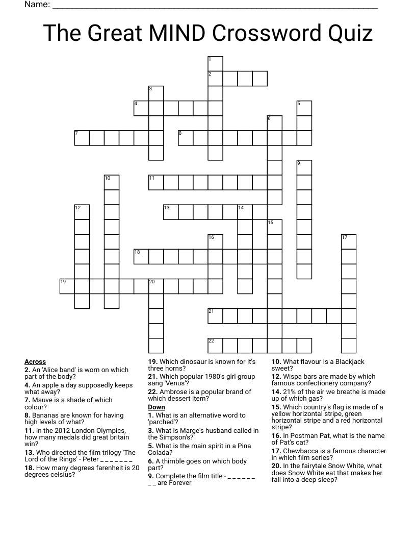 The Great MIND Crossword Quiz