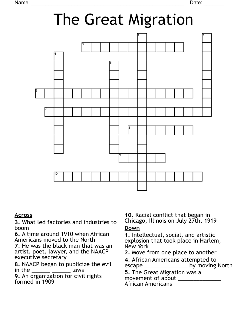 The Great Migration Crossword