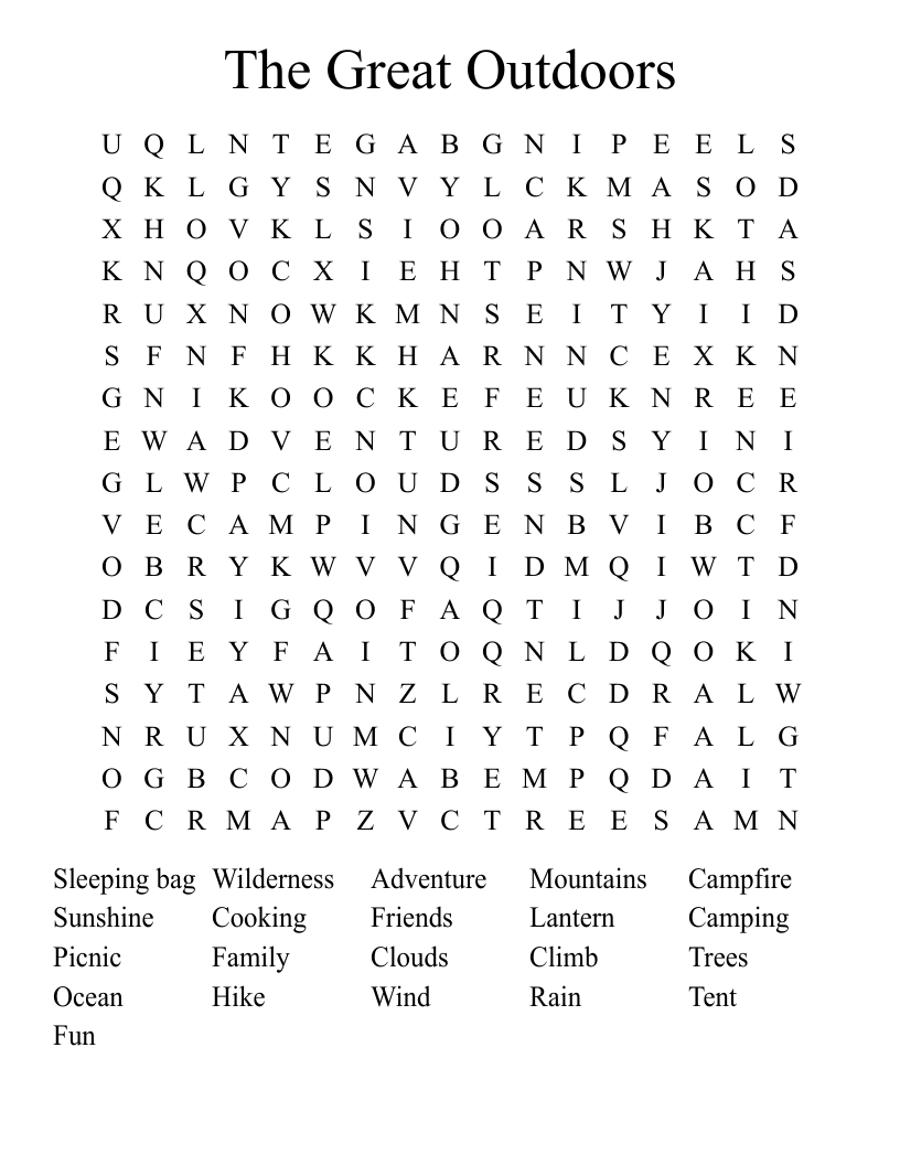 The Great Outdoors Word Search