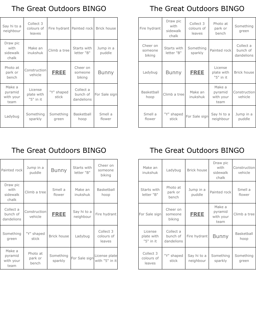 The Great Outdoors BINGO