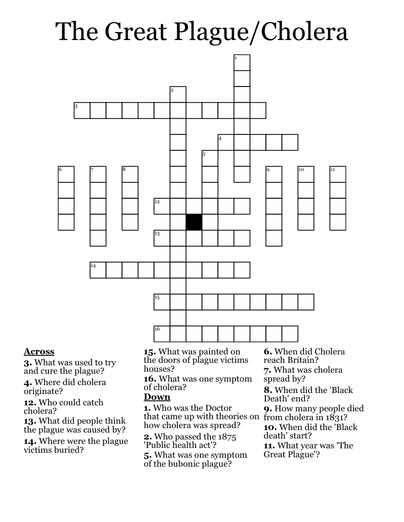 The Great Plague/Cholera Crossword
