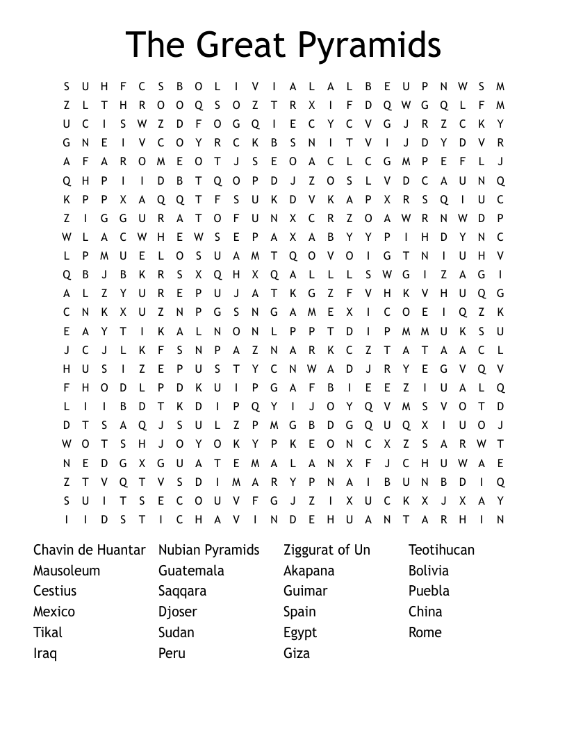 The Great Pyramids Word Search
