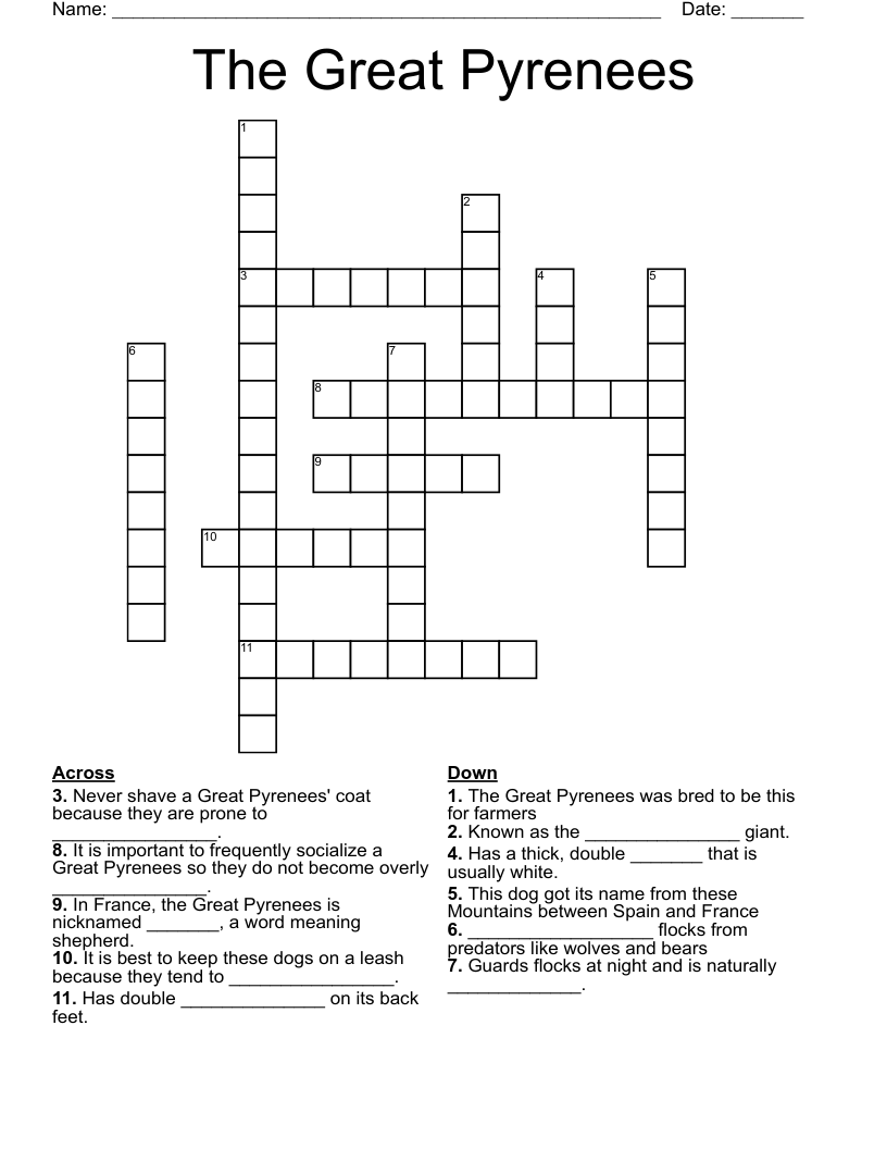 The Great Pyrenees Crossword