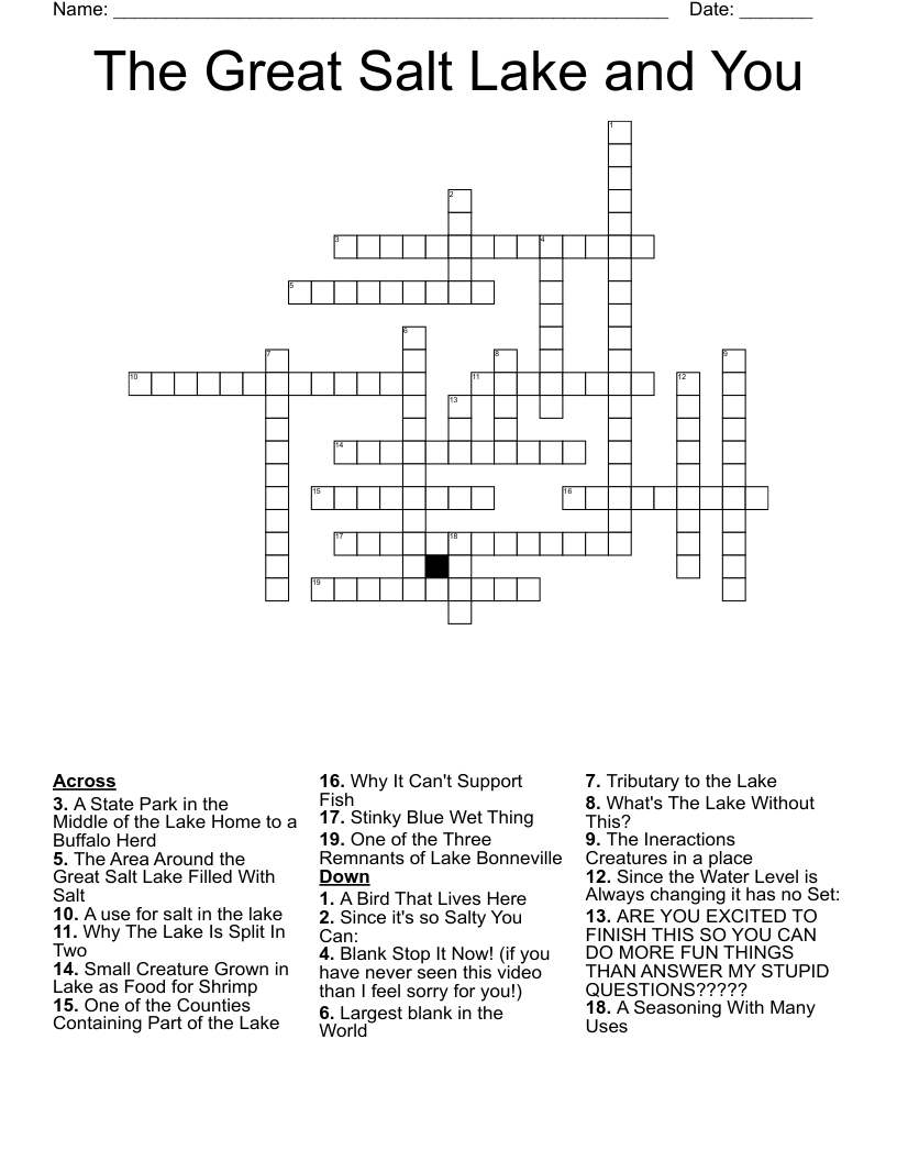 The Great Salt Lake and You Crossword