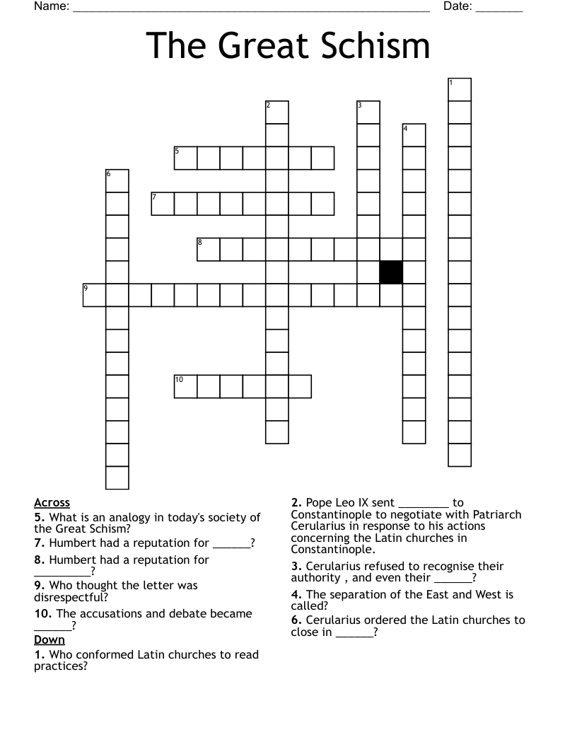 The Great Schism Crossword