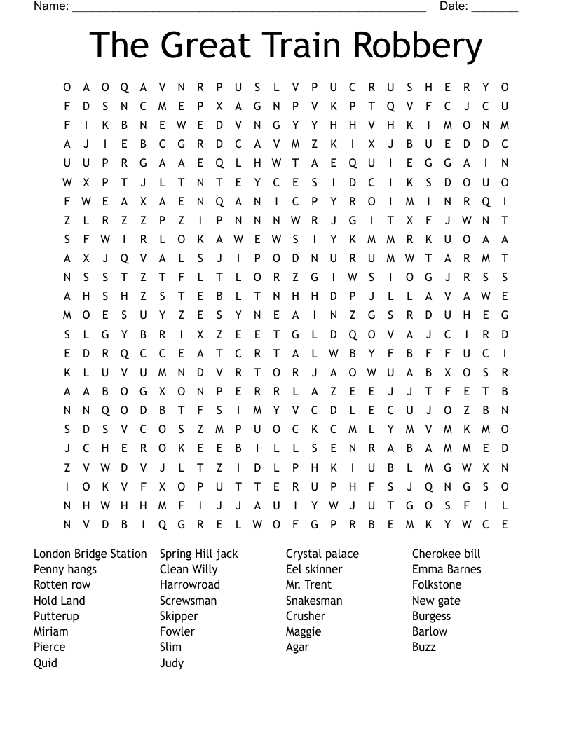 The Great Train Robbery Word Search