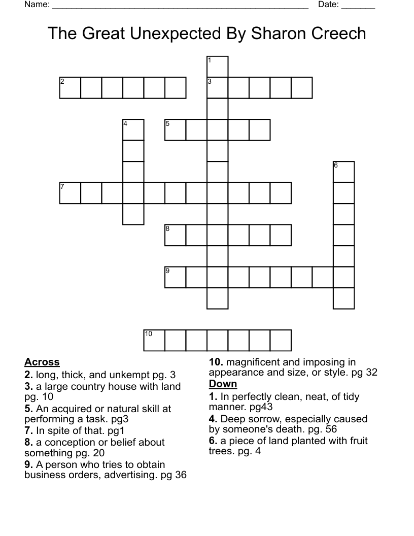 The Great Unexpected   By Sharon Creech Crossword