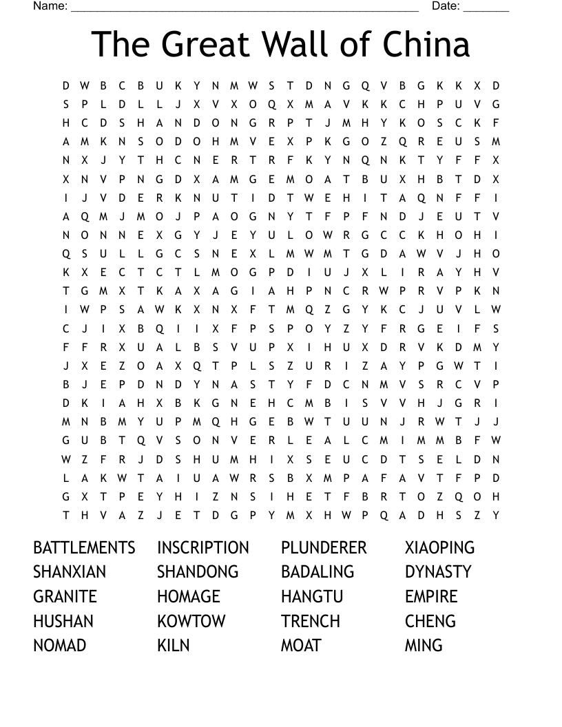 The Great Wall of China Word Search