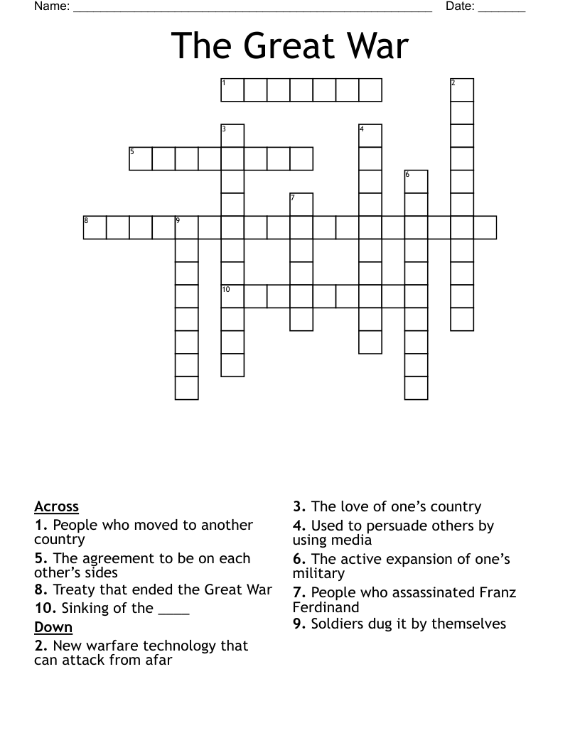 The Great War Crossword