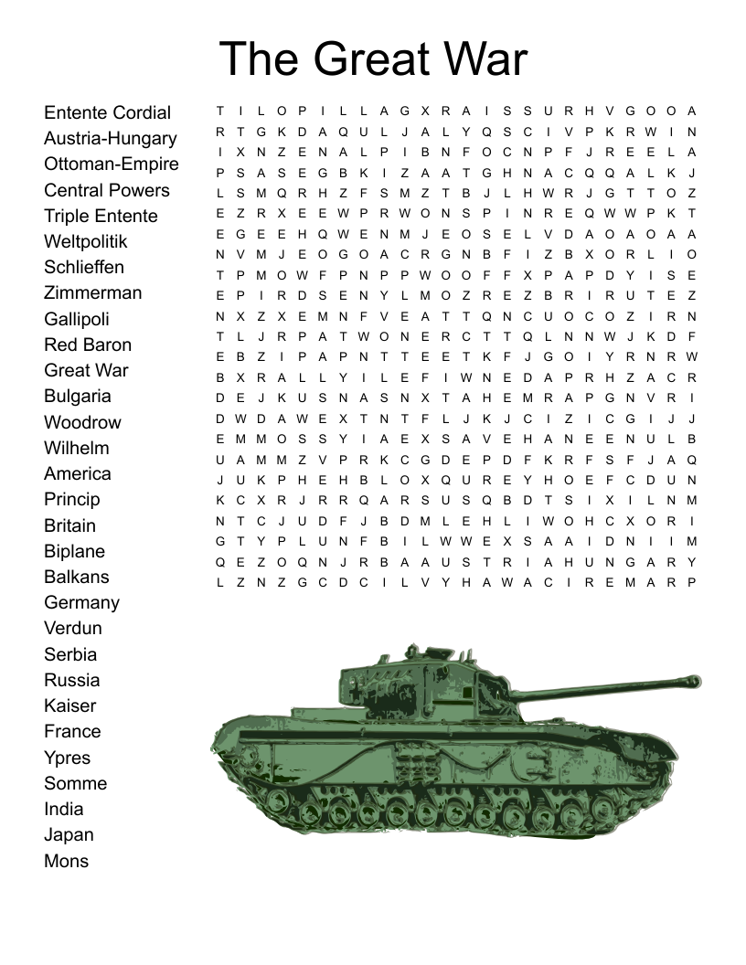 The Great War Word Search