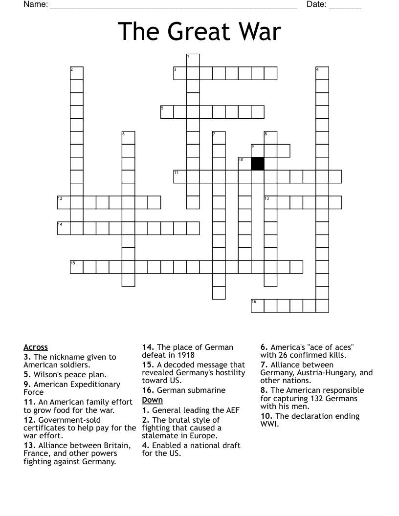 The Great War Crossword