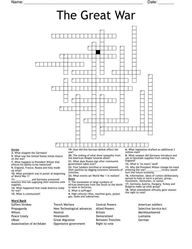 The Great War Crossword