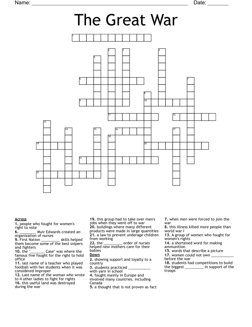 The Great War Crossword